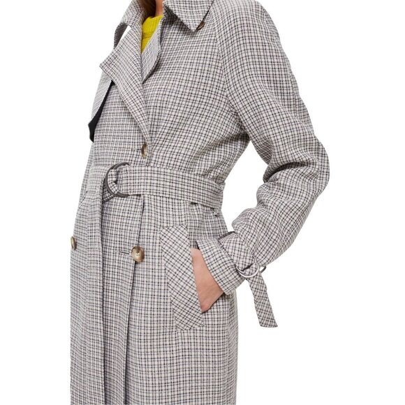 🆕TOPSHOP Angie Double Breasted Trench Coat Houndstooth Plaid Blue Gray - Picture 5 of 12